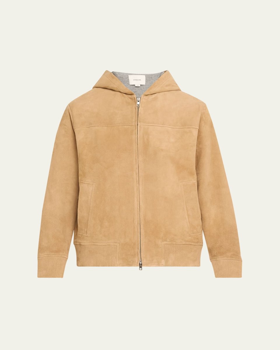 Suede Hooded Bomber Jacket